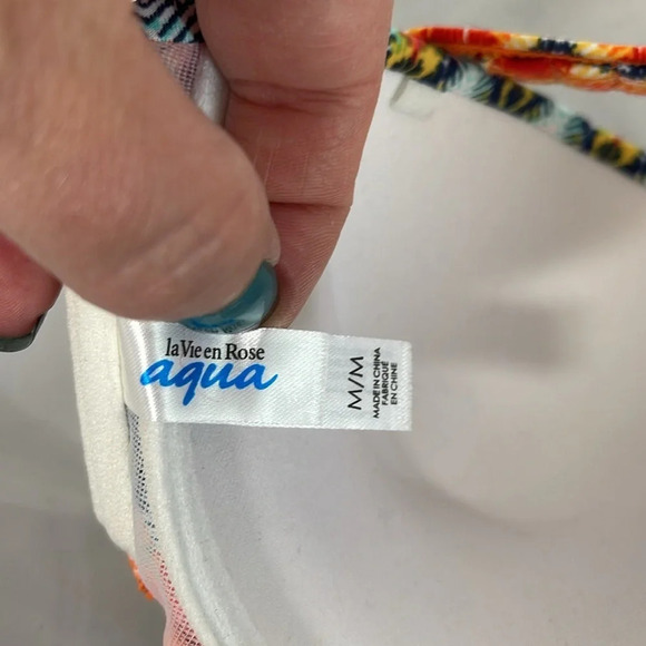 LA VIE EN ROSE Aqua Bright Aztec Print Padded Push-up Bikini Top Strapless M - Picture 4 of 8